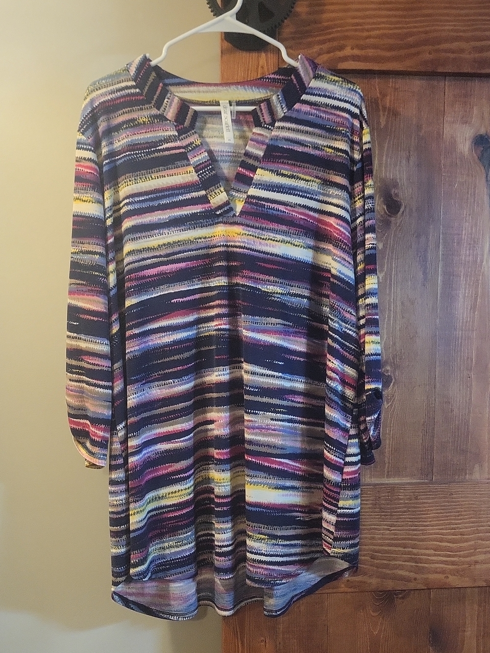 Dear Scarlett Multicolor Striped V-Neck Top in Blue, Yellow, Pink